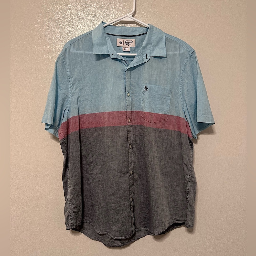 Original Penguin- Men’s Short Sleeve Button Down - Blue - XL